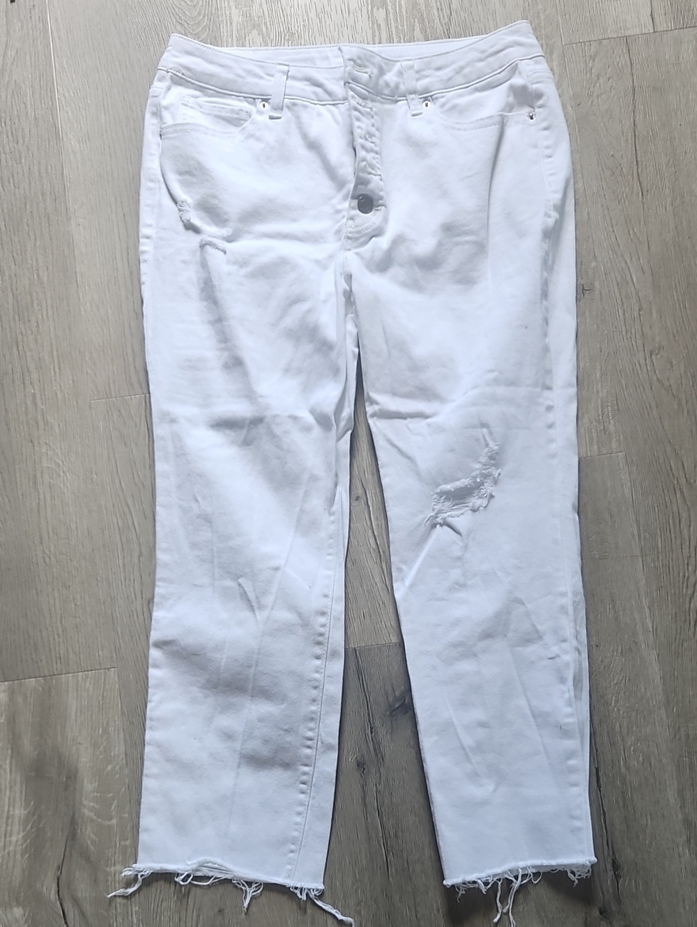 White Women's Distressed Straight-Leg Jeans